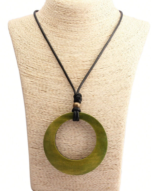 1 pièce Collier long avec pendentif en bois rétro à motif géométrique circulaire, collier en corde de cire de style élégant bohème pour hommes, chaîne pour pull, cadeau de festival – Image 16