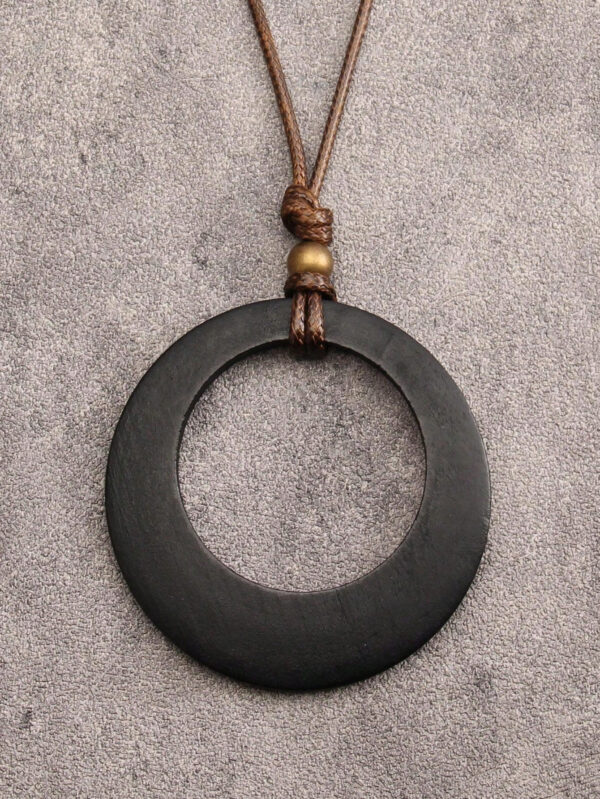 1 pièce Collier long avec pendentif en bois rétro à motif géométrique circulaire, collier en corde de cire de style élégant bohème pour hommes, chaîne pour pull, cadeau de festival – Image 17