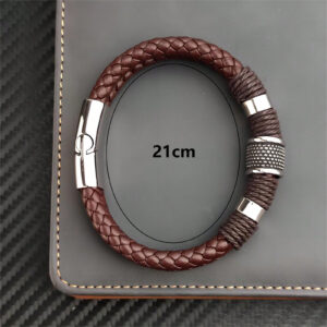 1 pièce Bracelet pour homme en PU marron multicouche vintage de luxe avec perles en pierre, bracelet en acier inoxydable, cadeau