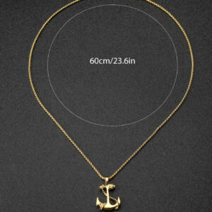 1 pièce Collier pendentif ancre minimaliste pour homme, décoration quotidienne, cadeau de la Saint-Valentin. Alliage de zinc, couleur jaune or