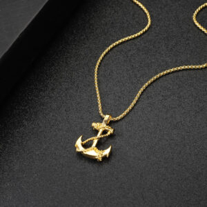 1 pièce Collier pendentif ancre minimaliste pour homme, décoration quotidienne, cadeau de la Saint-Valentin. Alliage de zinc, couleur jaune or