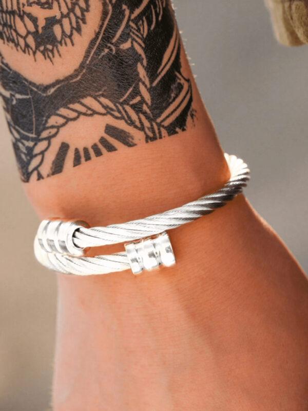 1 Bracelet Pour Homme En Acier Inoxydable Plaqué Or 18 Carats Avec Design Fileté Torsadé – Image 2