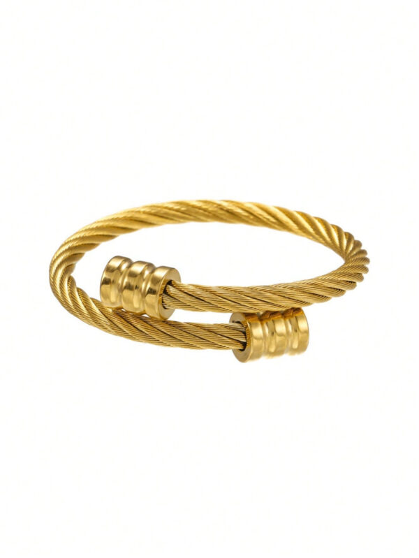1 Bracelet Pour Homme En Acier Inoxydable Plaqué Or 18 Carats Avec Design Fileté Torsadé – Image 4