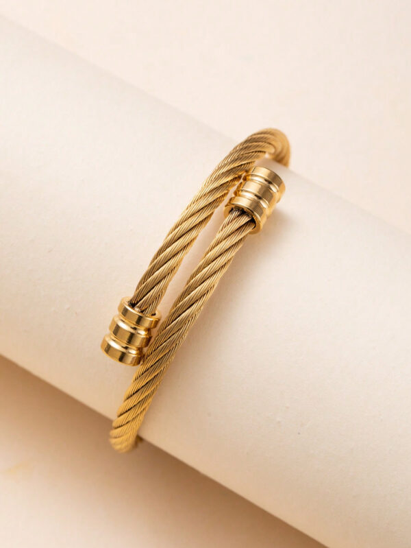 1 Bracelet Pour Homme En Acier Inoxydable Plaqué Or 18 Carats Avec Design Fileté Torsadé – Image 5