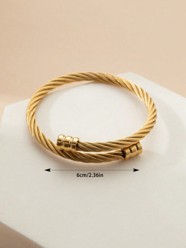 1 Bracelet Pour Homme En Acier Inoxydable Plaqué Or 18 Carats Avec Design Fileté Torsadé – Image 6
