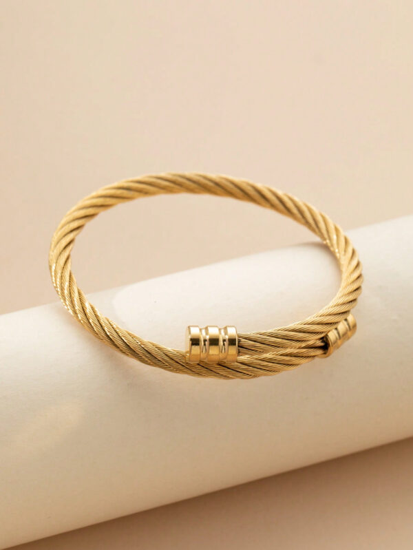 1 Bracelet Pour Homme En Acier Inoxydable Plaqué Or 18 Carats Avec Design Fileté Torsadé – Image 7