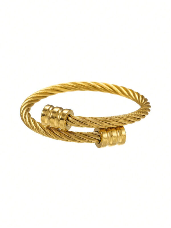 1 Bracelet Pour Homme En Acier Inoxydable Plaqué Or 18 Carats Avec Design Fileté Torsadé – Image 10