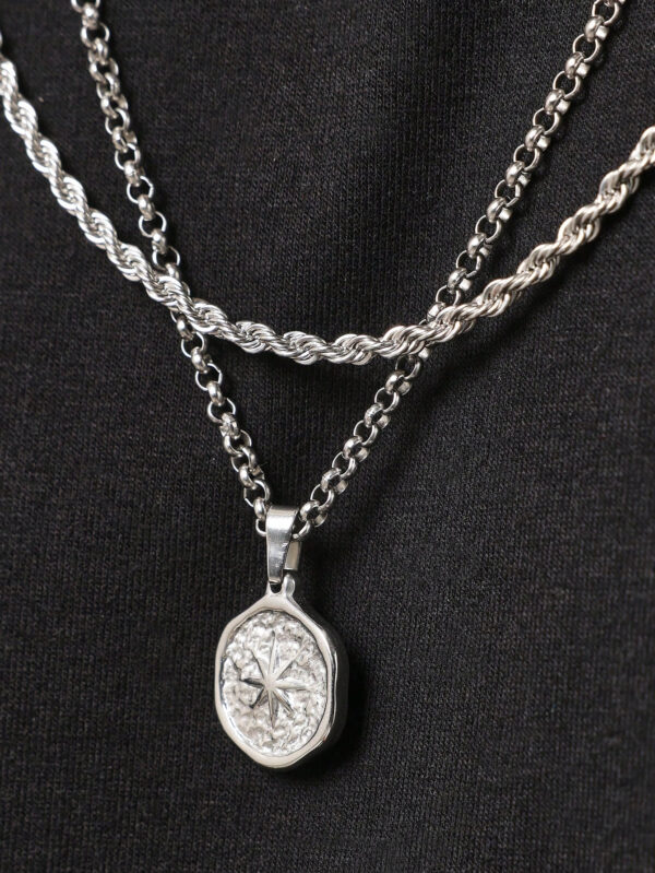SUMWON 3 pièces Ensemble de collier pendentif en acier inoxydable argenté en forme de soleil éclatant