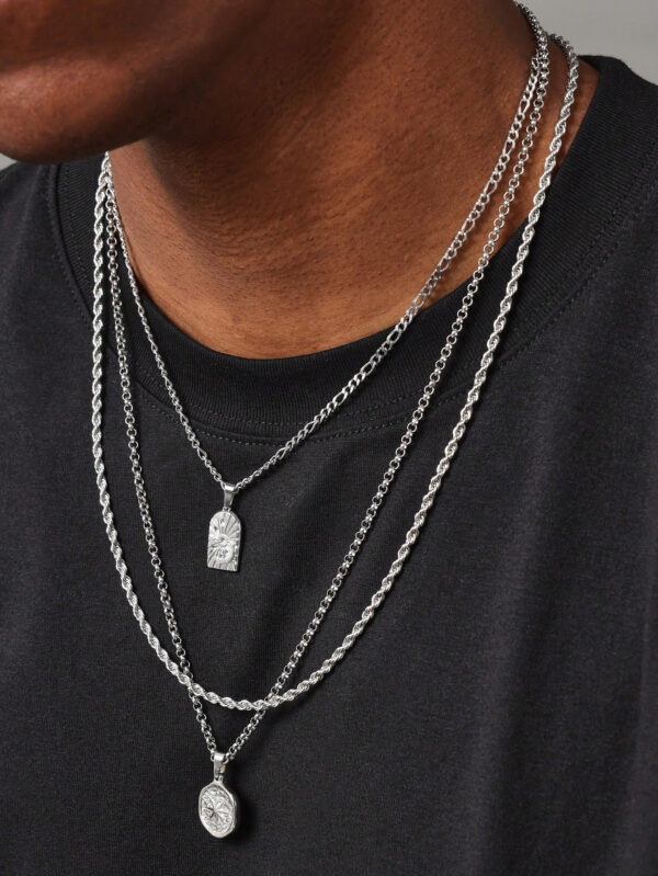 SUMWON 3 pièces Ensemble de collier pendentif en acier inoxydable argenté en forme de soleil éclatant – Image 2