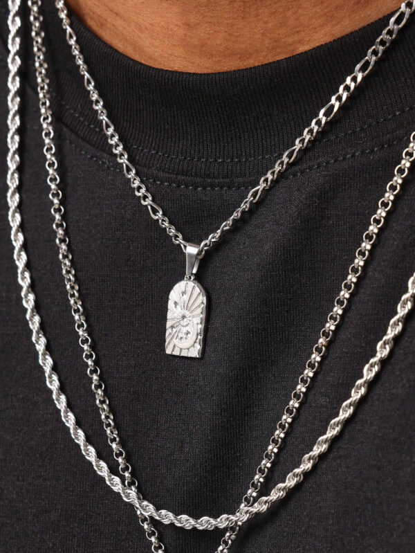 SUMWON 3 pièces Ensemble de collier pendentif en acier inoxydable argenté en forme de soleil éclatant – Image 3