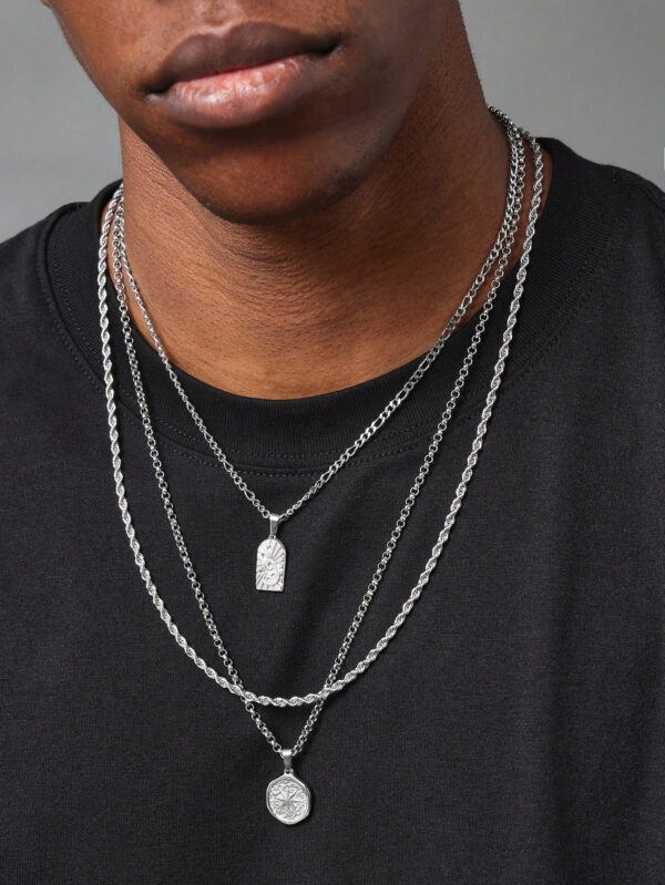 SUMWON 3 pièces Ensemble de collier pendentif en acier inoxydable argenté en forme de soleil éclatant – Image 4