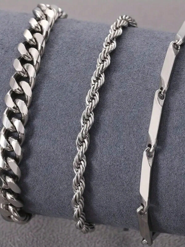 Ensemble de bracelets en acier inoxydable élégant et minimaliste argenté pour usage quotidien et bijoux de fête pour hommes, 3 pièces