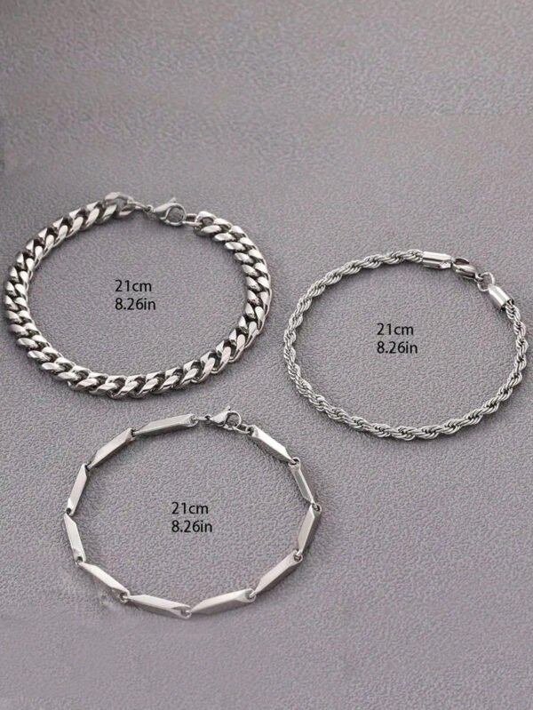 Ensemble de bracelets en acier inoxydable élégant et minimaliste argenté pour usage quotidien et bijoux de fête pour hommes, 3 pièces – Image 4
