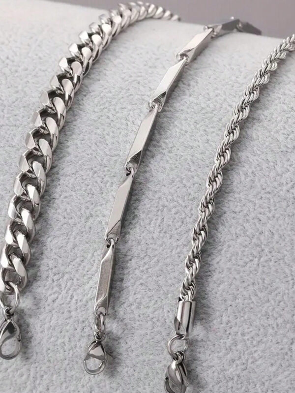 Ensemble de bracelets en acier inoxydable élégant et minimaliste argenté pour usage quotidien et bijoux de fête pour hommes, 3 pièces – Image 6