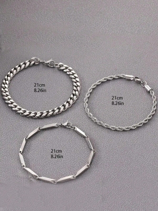 Ensemble de bracelets en acier inoxydable élégant et minimaliste argenté pour usage quotidien et bijoux de fête pour hommes, 3 pièces – Image 7