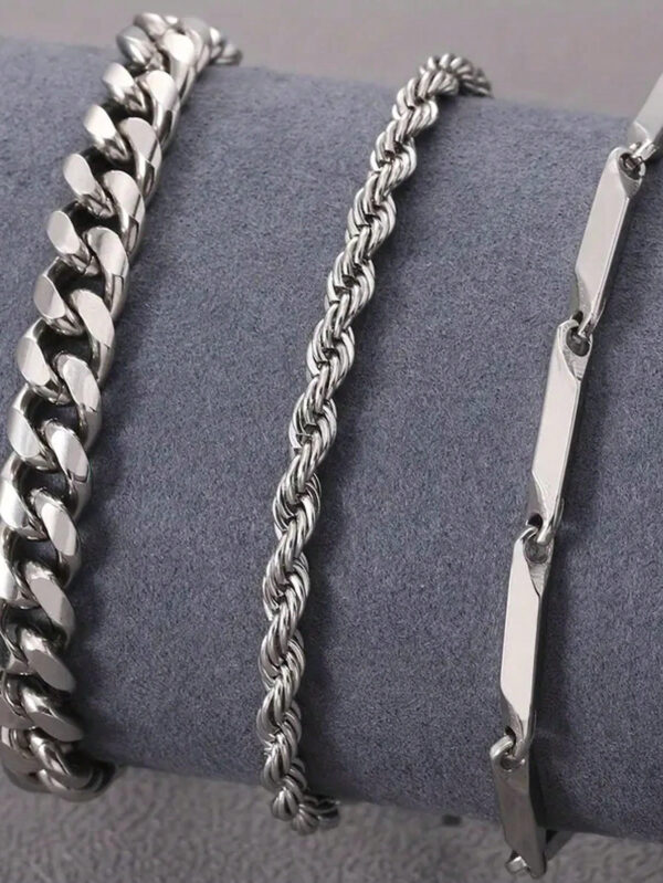 Ensemble de bracelets en acier inoxydable élégant et minimaliste argenté pour usage quotidien et bijoux de fête pour hommes, 3 pièces – Image 8
