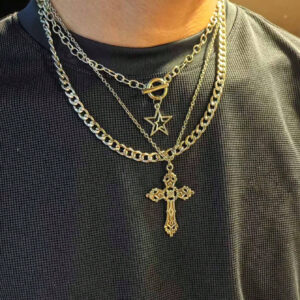 Ensemble de chaîne motif de peau de serpent NK 3 pièces pour hommes, ensemble de bijoux en acier inoxydable de style hip-hop européen et américain, chaîne de hip-hop, collier en acier inoxydable NK Épais hip-hop pour hommes et femmes, accessoires hip-hop pour hommes, ensemble de collier unisexe