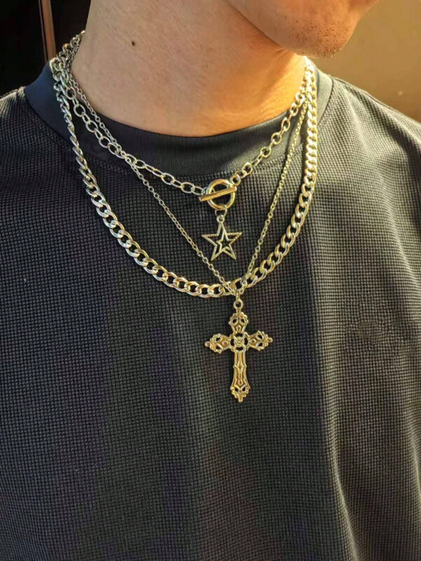 Ensemble de chaîne motif de peau de serpent NK 3 pièces pour hommes, ensemble de bijoux en acier inoxydable de style hip-hop européen et américain, chaîne de hip-hop, collier en acier inoxydable NK Épais hip-hop pour hommes et femmes, accessoires hip-hop pour hommes, ensemble de collier unisexe – Image 3