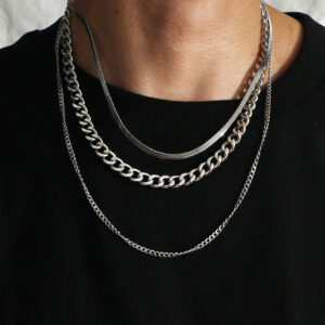 Ensemble de chaîne motif de peau de serpent NK 3 pièces pour hommes, ensemble de bijoux en acier inoxydable de style hip-hop européen et américain, chaîne de hip-hop, collier en acier inoxydable NK Épais hip-hop pour hommes et femmes, accessoires hip-hop pour hommes, ensemble de collier unisexe