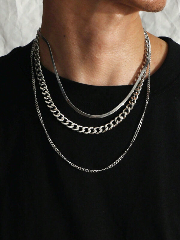 Ensemble de chaîne motif de peau de serpent NK 3 pièces pour hommes, ensemble de bijoux en acier inoxydable de style hip-hop européen et américain, chaîne de hip-hop, collier en acier inoxydable NK Épais hip-hop pour hommes et femmes, accessoires hip-hop pour hommes, ensemble de collier unisexe – Image 6