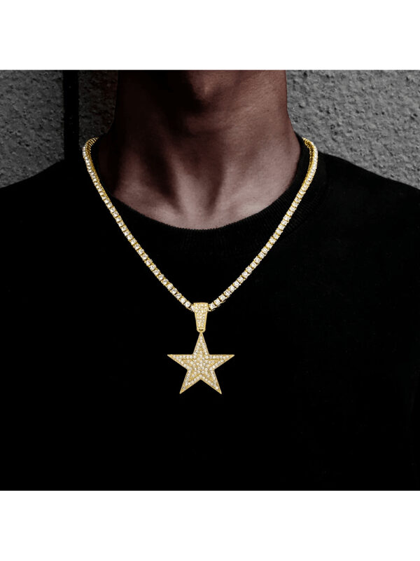 Pour femmes et hommes Collier en alliage avec charme d'étoile en strass magnifique dans le style punk rock hip hop, pour fête – Image 2