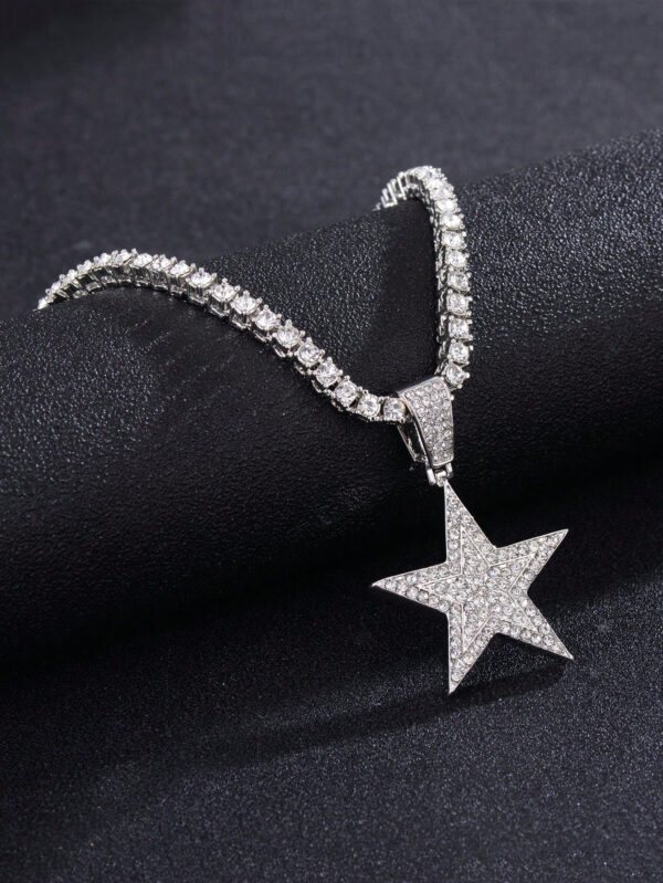 Pour femmes et hommes Collier en alliage avec charme d'étoile en strass magnifique dans le style punk rock hip hop, pour fête – Image 3