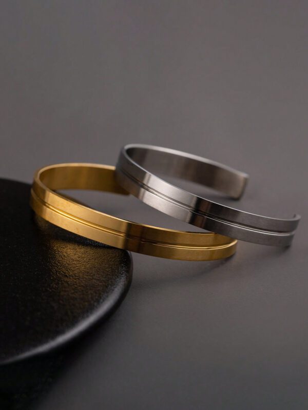 1 Pièce Bracelet Homme/femme Ovale Géométrique De Style D'affaires Simple En Acier Inoxydable Finition Mate Plaqué Or Pour Usage Quotidien – Image 6
