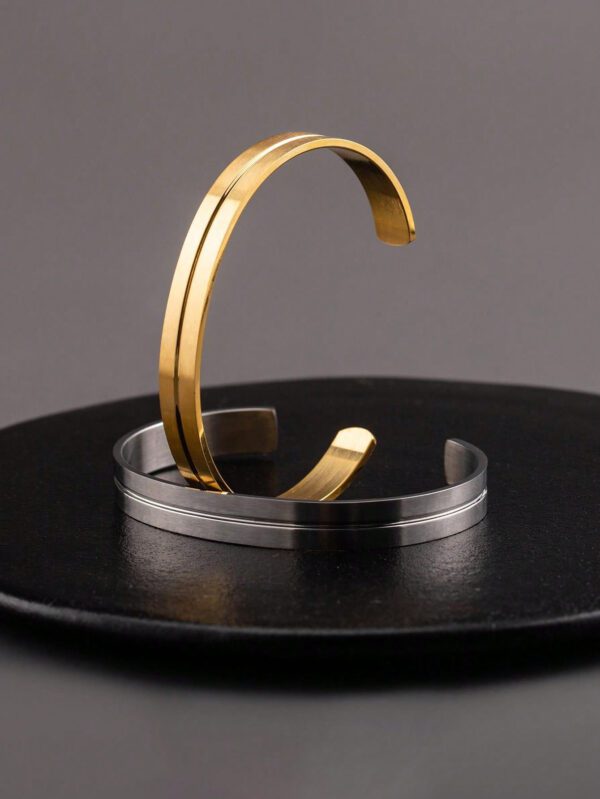 1 Pièce Bracelet Homme/femme Ovale Géométrique De Style D'affaires Simple En Acier Inoxydable Finition Mate Plaqué Or Pour Usage Quotidien – Image 11