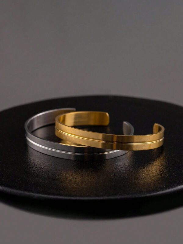 1 Pièce Bracelet Homme/femme Ovale Géométrique De Style D'affaires Simple En Acier Inoxydable Finition Mate Plaqué Or Pour Usage Quotidien – Image 12