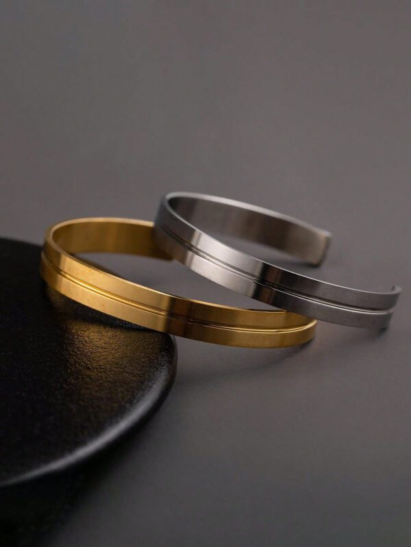 1 Pièce Bracelet Homme/femme Ovale Géométrique De Style D'affaires Simple En Acier Inoxydable Finition Mate Plaqué Or Pour Usage Quotidien – Image 13