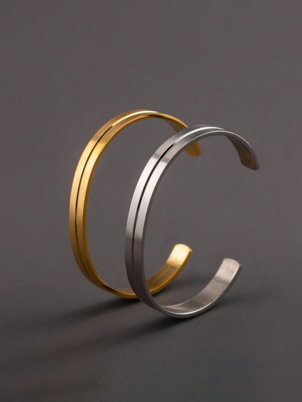1 Pièce Bracelet Homme/femme Ovale Géométrique De Style D'affaires Simple En Acier Inoxydable Finition Mate Plaqué Or Pour Usage Quotidien – Image 14