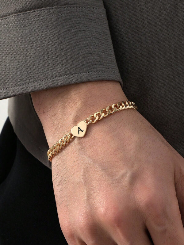 1 pièce Bracelet chaîne fashion homme avec éléments de cœur et lettre, Pour la Saint-Valentin