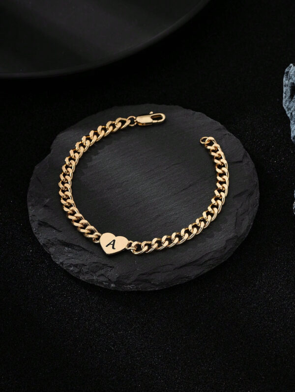 1 pièce Bracelet chaîne fashion homme avec éléments de cœur et lettre, Pour la Saint-Valentin – Image 2