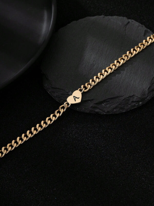 1 pièce Bracelet chaîne fashion homme avec éléments de cœur et lettre, Pour la Saint-Valentin – Image 3