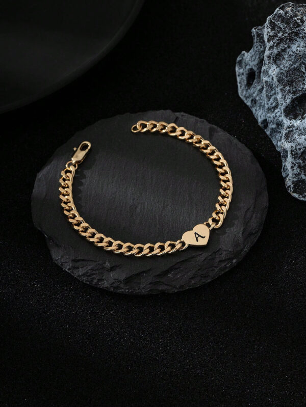 1 pièce Bracelet chaîne fashion homme avec éléments de cœur et lettre, Pour la Saint-Valentin – Image 4