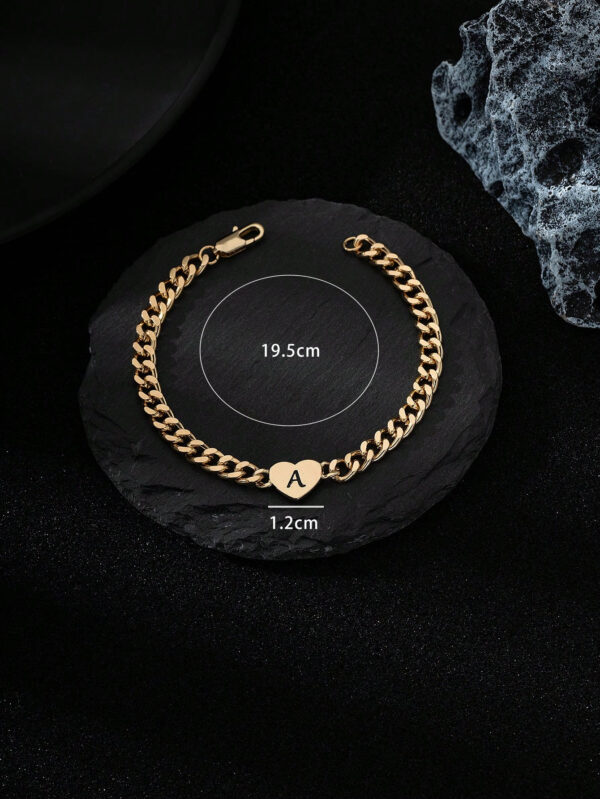 1 pièce Bracelet chaîne fashion homme avec éléments de cœur et lettre, Pour la Saint-Valentin – Image 6