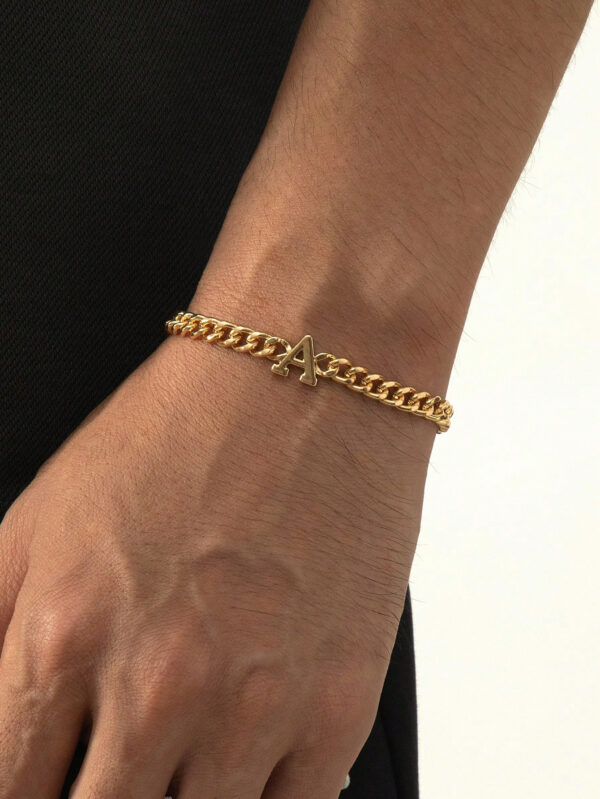 1 Pièce Bracelet Pour Homme À Chaîne Audacieuse Avec Finition Métal Et Détails En Lettres