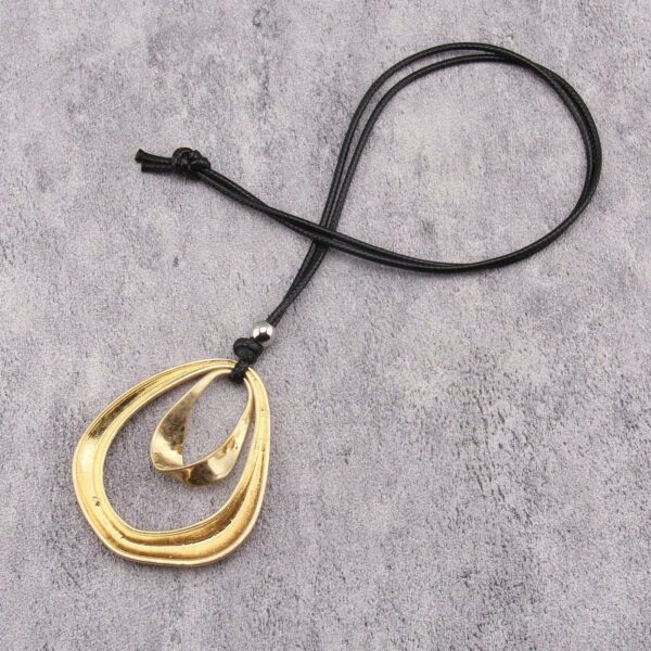 1 pièce Mode Collier à pendentif rond plat asymétrique géométrique en métal avec double cercle orné de perles pour hommes, corde de cire marron et noire, collier simple et décontracté – Image 20