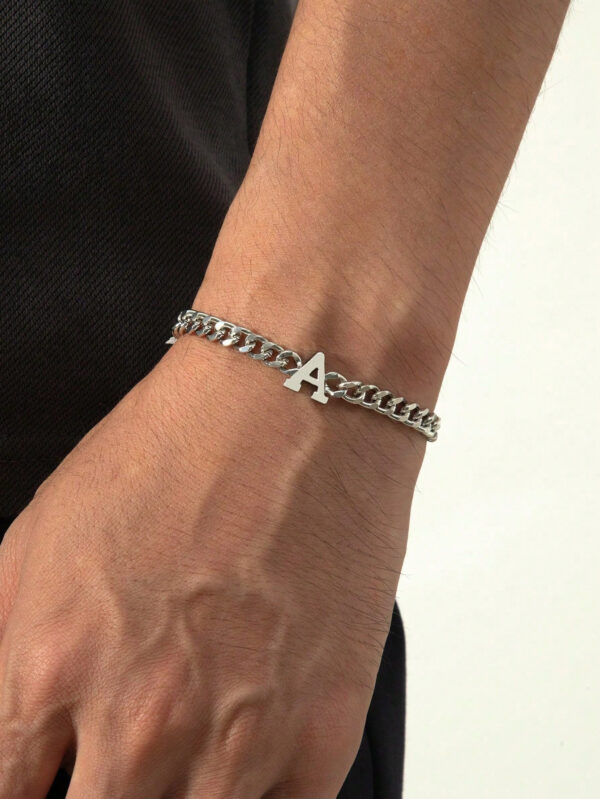 1 Pièce Bracelet Pour Homme À Chaîne Audacieuse Avec Finition Métal Et Détails En Lettres – Image 3