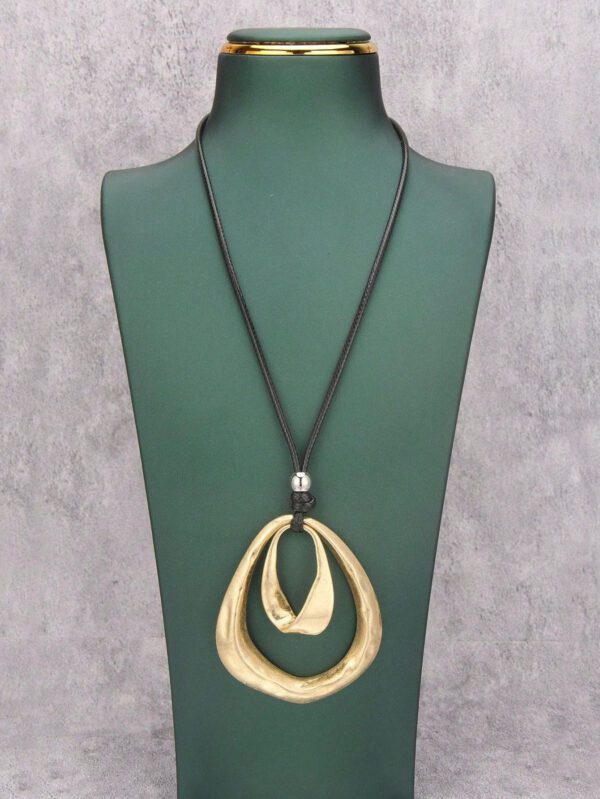 1 pièce Mode Collier à pendentif rond plat asymétrique géométrique en métal avec double cercle orné de perles pour hommes, corde de cire marron et noire, collier simple et décontracté – Image 21