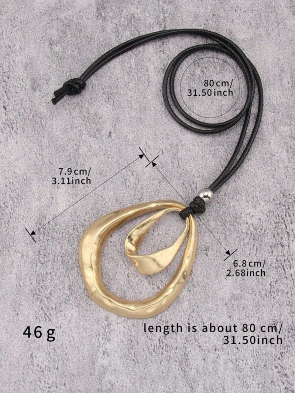 1 pièce Mode Collier à pendentif rond plat asymétrique géométrique en métal avec double cercle orné de perles pour hommes, corde de cire marron et noire, collier simple et décontracté – Image 22