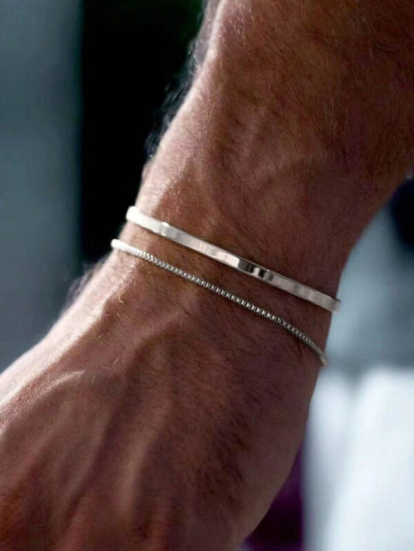 2 Pièces/ensemble Kit De Bracelet Pour Homme En Acier Inoxydable Argenté Ouvert Et Bracelet De Chaîne, Style À La Mode Et Minimaliste, Convient Pour Les Cadeaux De Fête, D'anniversaire Et De Diplomation