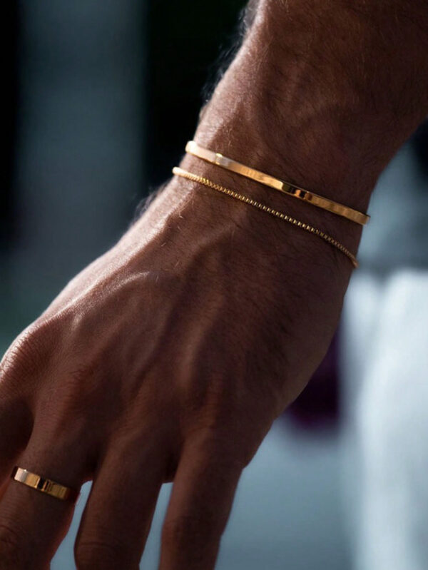 2 Pièces/ensemble Kit De Bracelet Pour Homme En Acier Inoxydable Argenté Ouvert Et Bracelet De Chaîne, Style À La Mode Et Minimaliste, Convient Pour Les Cadeaux De Fête, D'anniversaire Et De Diplomation – Image 2