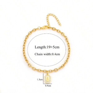 1 pièce Bracelet chaîne en acier inoxydable de couleur or avec pendentif initial rectangle en zircone pavé, simple pour homme