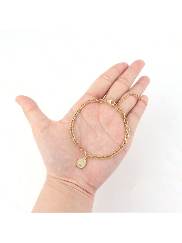 1 pièce Bracelet chaîne en acier inoxydable de couleur or avec pendentif initial rectangle en zircone pavé, simple pour homme – Image 3