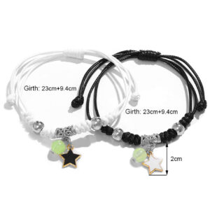 2 pièces Lumineux Noir & Blanc Étoile Tressé couple bracelets , Amitié Cadeau Pour Étudiants Ou Meilleurs Amis