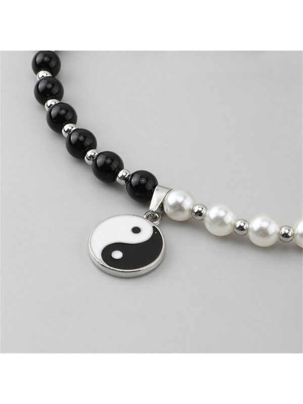 1 Pièce Pendentif En Alliage De Conception Tai Chi Yin Yang Simple À La Mode Avec Incrustation De Fausses Perles Noires Et Blanches Collier Personnalisé Pour Hommes – Image 5