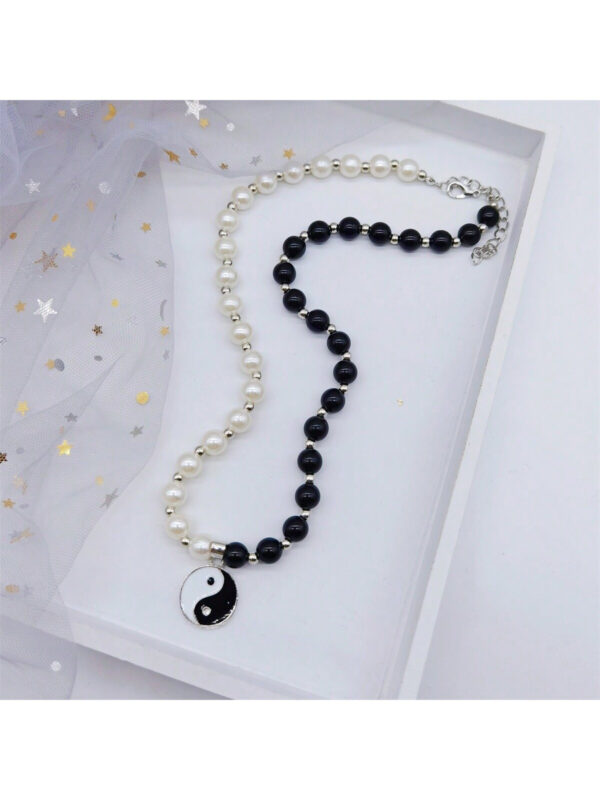 1 Pièce Pendentif En Alliage De Conception Tai Chi Yin Yang Simple À La Mode Avec Incrustation De Fausses Perles Noires Et Blanches Collier Personnalisé Pour Hommes – Image 6