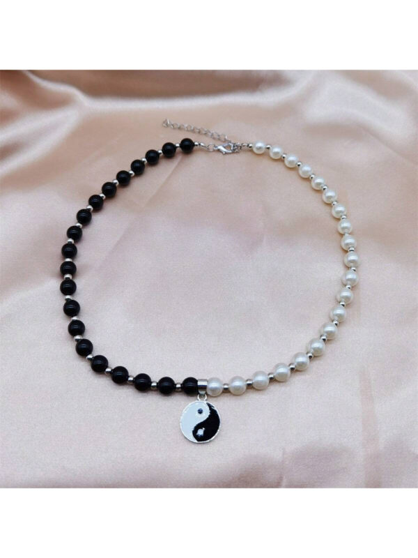 1 Pièce Pendentif En Alliage De Conception Tai Chi Yin Yang Simple À La Mode Avec Incrustation De Fausses Perles Noires Et Blanches Collier Personnalisé Pour Hommes – Image 7