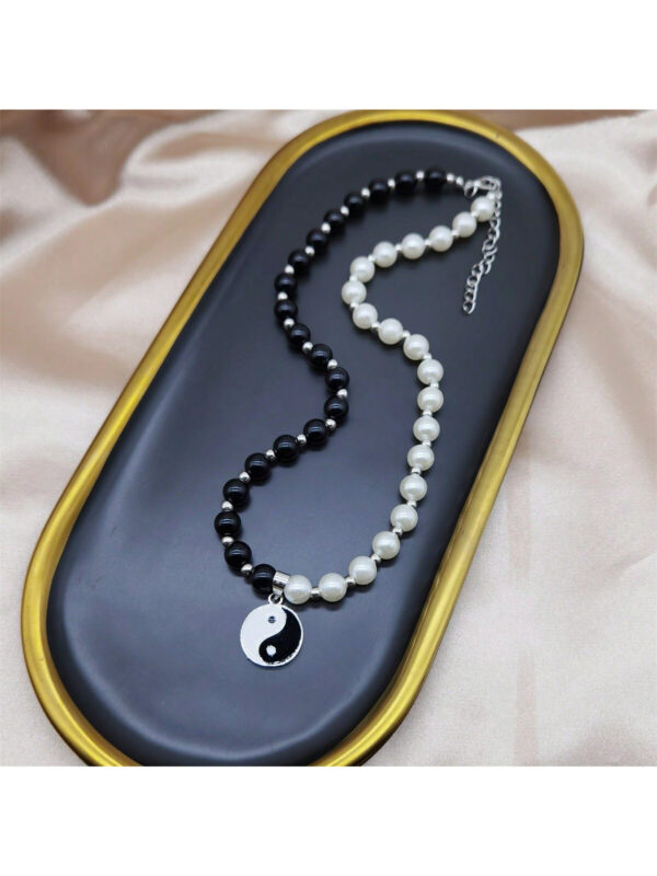 1 Pièce Pendentif En Alliage De Conception Tai Chi Yin Yang Simple À La Mode Avec Incrustation De Fausses Perles Noires Et Blanches Collier Personnalisé Pour Hommes – Image 8